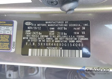 2013 Kia Optima Sx z USA, uszkodzony, nr VIN 5XXGR4A69DG154063